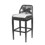image of G & A 928 Aluminum Bloom Bar Stool with Synthetic Wicker Back & Upholstered Seat, Armless, Black Finish, Footrest, Stackable