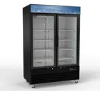 image of Hubert 137390 53" Merchandiser Refrigerator, 45 cu. ft., Swing Doors, Stainless Steel, Glass, 8 Shelves