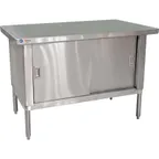 image of Omcan USA 24399 Cabinet Base with Sliding Doors Work Table with Mid-Shelf, 72"W x 30"D