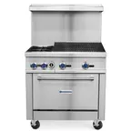 image of Standard Range SR-R36-24CB 36" Gas Restaurant Range w/ (2) Burners and 24" Charbroilers