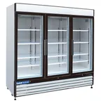 image of Hubert 69K-119 81" Glass Door Freezer Merchandiser, 3‑Section, White Finish, LED Lighting, Compressor