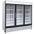 image of Hubert 69K-827 81" Glass Door Freezer, 72 cu. ft., White, LED Interior, Stainless Steel, 208-230V
