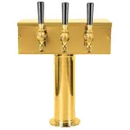 image of Micro Matic D7743PVD T-Style Draft Beer Tower, 12" W x 14-3/4" H, 3 Brass Faucets, PVD Brass Finish