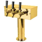 image of Micro Matic D7743PVDKR T‑Style Draft Beer Tower, 12" x 14‑3/4" Glycol‑Cooled, Brass, 3‑Tap 3" Column