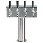 image of Micro Matic D7744PSS T‑Style Draft Beer Tower Countertop 12"W x 14‑3/4"H Steel 4 Chrome Brass Faucets