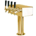 image of Micro Matic D7744PVD T‑Style Draft Beer Tower, 12" x 14‑3/4", Brass PVD Finish, 4 Brass Faucets