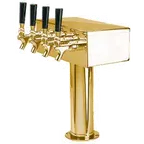 image of Micro Matic D7744PVDKR Beer Tower, 12" x 14‑3/4", Gly, 4 PVD Brass Faucets, 3" Column, Brass Finish