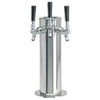image of Micro Matic DS-143-PSS Draft Beer Tower, 4" Dia x 13-3/4" H, Steel, 3‑Tap Faucets, 6" Base