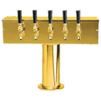 image of Micro Matic DS-255-PVDKR T‑Style Draft Beer Tower, 20"×15½" Glycol‑Cooled, 5 PVD Brass Faucets,4"×6"