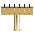 image of Micro Matic DS-256-PVD Beer Tower, 20" W × 15-1/2" H, 6 Brass Faucets, 4" Column, Brass Finish