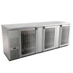 image of Micro Matic MBB94GS-E 95" Stainless Back Bar Cooler, 3 Glass Doors, R290, 1/3 HP 115V