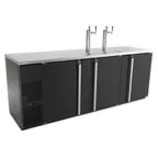 image of Micro Matic MDD94-E 95.5" Keg Cooler, 39.2 cu ft, Black, Stainless Glass Rinser, Two 3" Draft Towers