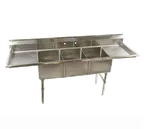 image of Klinger's Trading HDS32D 84" Three Compartment Sink, 16"W x 20"L Bowl With 2 Drainboards