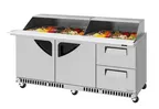 image of Turbo Air TST-72SD-30-LRD2-FB-N-SL 72" 3-Section Mega Top Sandwich Prep Table w/ 2 Doors & 2 Drawers, 30 Pans