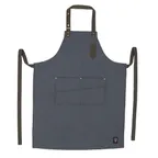 image of Winco BA-3327B Blue Bib Apron, 33.5" L x 27" W, 65/35 Poly-Cotton, 8 Waist Pockets + 1 Pen Pocket, Neck Strap, Washable