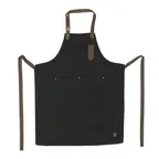 image of Winco BA-3327K Black Full-Length Bib Apron, 33½" L x 27" W, 80/20 Cotton-Poly, Neck Strap, 8 Pockets + 1 Pen Pocket