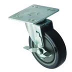 image of Winco CT-44B 5" Plate Caster with Brake, 4"x4" Alum., Poly Wheel, 220 lb Capacity, 6" Lift – 2/Set