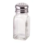 image of Winco G-109 2 oz. Square Glass Shaker, Single, Stainless Steel Mushroom Top, 18/0 Finish - 1 Dozen