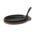 image of Winco ISP-3 3pc Oval Steak Platter Set, Cast Iron 10.6" x 6.6" 5.25" Handle, Liner 12.75" x 8"