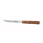 image of Winco K-35W Steak Knife, 8" Length, 4" Stainless Steel Blade with Tip, Wood Handle - 1 Dozen