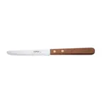 image of Winco K-55W 8.5" Steak Knife, 4.5" Stainless Blade Rounded Tip, Wooden Handle, Stamped - 1 Dozen