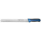 image of Winco KSTK-121 Sof-Tek 12" Steel Wavy Edge Slicing Knife w/ Blue / Black TPR Handle
