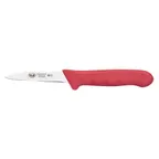 image of Winco KWP-30R 3-1/4" Stamped Paring Knife, 3" Carbon Steel Blade, Red Plastic Handle, NSF - 2/Pack