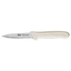 image of Winco KWP-31 Stäl 3-1/2" Serrated Paring Knife, 3" Blade, HC Steel, White Poly Handle - 2/Pack