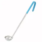 image of Winco LDC-05 Stainless Steel 12" 1 Piece 1/2 oz. Serving Ladle w/ Teal PVC Coated Handle