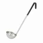 image of Winco LDC-6 Stainless Steel 15 1/2" 1 Piece 6 oz. Serving Ladle w/ Black PVC Coated Handle