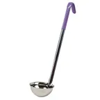 image of Winco LDC-6P 6 oz. Allergen Free Purple Handle One-Piece Stainless Steel Ladle