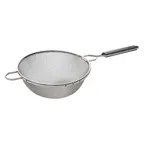 image of Winco MSTP-10DM 10" Double Medium Mesh Strainer, Stainless Steel w/ Plastic Handle 