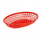image of Winco PFB-10R Oval Fast Food Basket 9.5"x5"x2" Red Plastic Microwave Safe 150°F BPA-Free - 1 Dozen