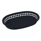 image of Winco PLB-K Black Oval Platter Basket, 10.75" x 7.25" x 1.5", Lamp Safe to 150°F, NSF - 1 Dozen