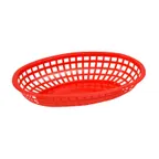 image of Winco POB-R Oval Basket, 10.25" x 6.75" x 2" Red Plastic, NSF, Microwave Safe, BPA-Free - 1 Dozen