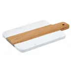 image of Winco SBMW-117 9" x 7" Marble and Wood Serving Board with 2 1/2" Handle