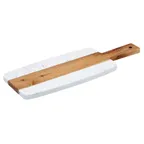 image of Winco SBMW-156 11 1/2" x 6" Marble and Wood Serving Board with 4.38" Handle