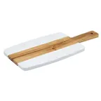 image of Winco SBMW-157 10 3/4" x 7" Marble and Wood Serving Board wi/ Handle