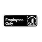 image of Winco SGN-305 Employees Only Sign - Black and White, 9" x 3" w/ Symbol