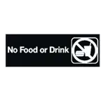 image of Winco SGN-333 No Food Or Drink Sign, 9" x 3", White Imprint On Black