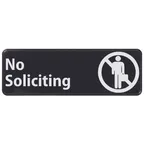 image of Winco SGN-336 No Soliciting Sign - White Imprint on Black, 9" x 3"