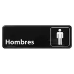 image of Winco SGN-368 White Imprint on Black 3" x 9" Spanish Men Information Sign