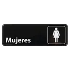 image of Winco SGN-369  White Imprint on Black 3" x 9" Spanish Women Information Sign
