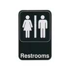 image of Winco SGN-603 Restrooms Sign - Black and White, 9" x 6" w/ Symbol