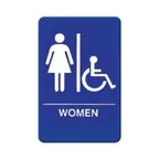 image of Winco SGN-651B Handicap Accessible Women's Restroom Sign - Blue and White, 9" x 6"