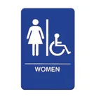image of Winco SGNB-651B 6" x 9" Women Handicap Wall Sign with Braille, White Imprint on Blue