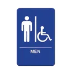 image of Winco SGNB-652B 6" x 9" Men Handicap Wall Sign with Braille, White Imprint on Blue