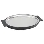 image of Winco SIZ-11ST Oval 11" Stainless Steel Oven‑Safe Platter with Bakelite® Plastic Underliner