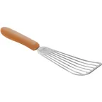 image of Winco TNH-60 6 3/4" x 3 1/4" Stainless Steel Fish Spatula with Orange Cool Heat Nylon Handle
