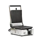 image of Omcan USA 11375 Single Sandwich Panini Grill w/ 9" x 10" Grooved Plates, 110V